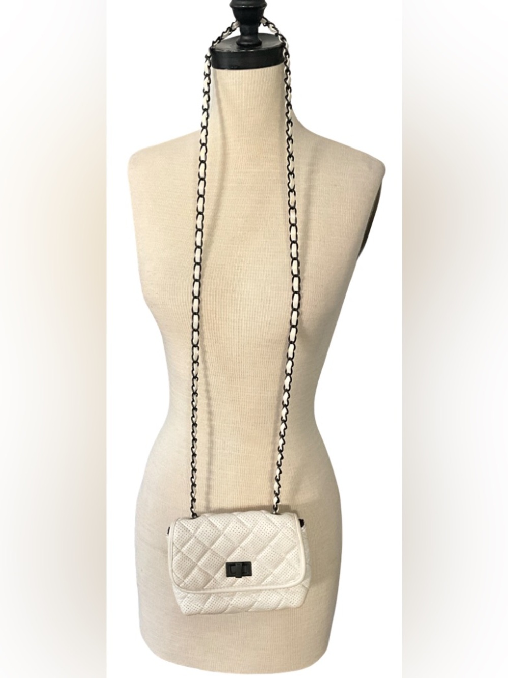 Steve Madden White Quilted Crossbody Bag Chain Strap